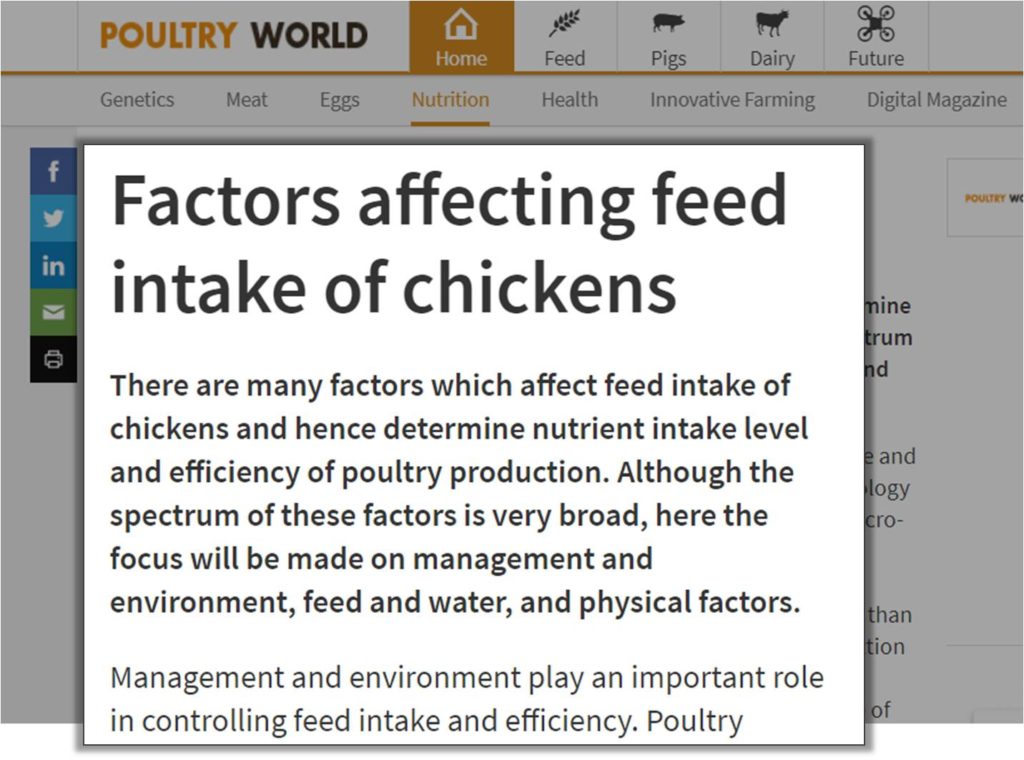 Factors affecting intake of broiler feed