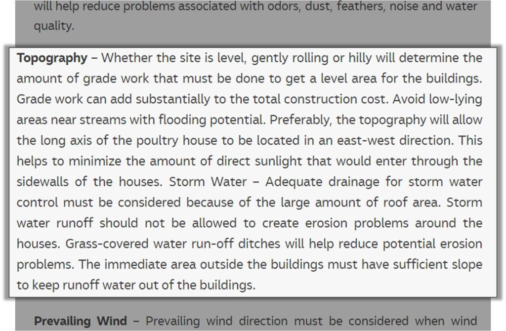 Topography when choosing a site for a broiler farm