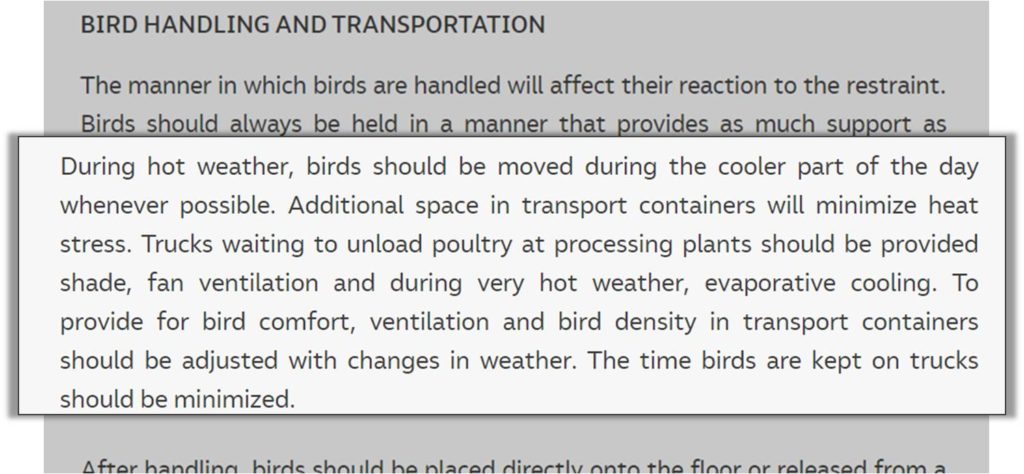 transportation of broilers around the farm site