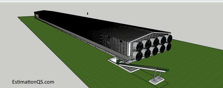 3D software generated design of an environmentally controlled poultry house for 20,000 layers