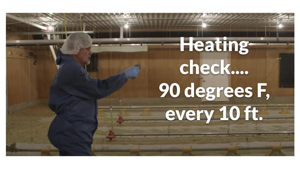 90 degrees F evenly in brooder hosue