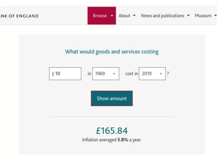 Cost of inflation in the UK between 1969 and 2019