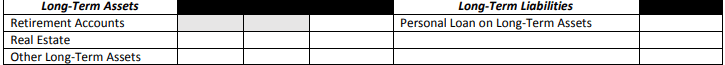 Example long-term assets and liabilities