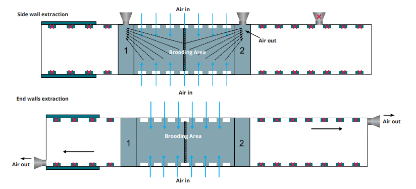 partial house brooding with perimeter inlets